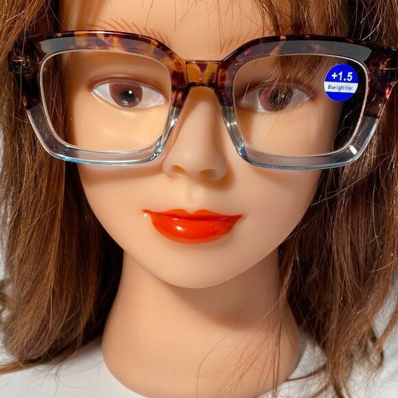 1557 Claudia Square Concave 1.5 NEW Blue Reading Glasses Blue Light Filter - Picture 1 of 9
